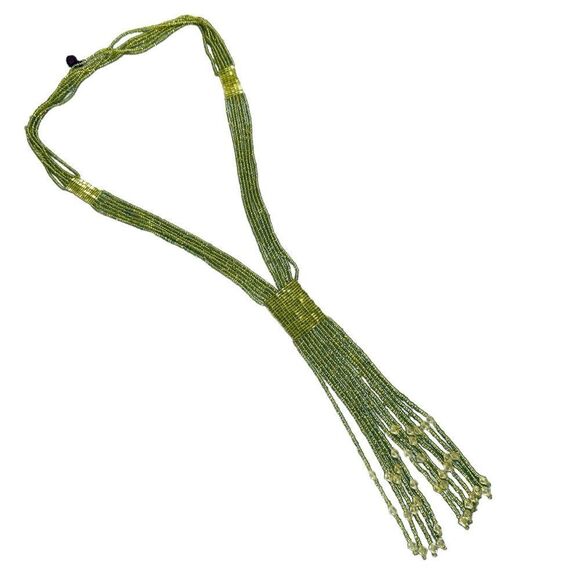 multi strand peridot Green and crystal beaded long necklace boho hippie style - Picture 6 of 11